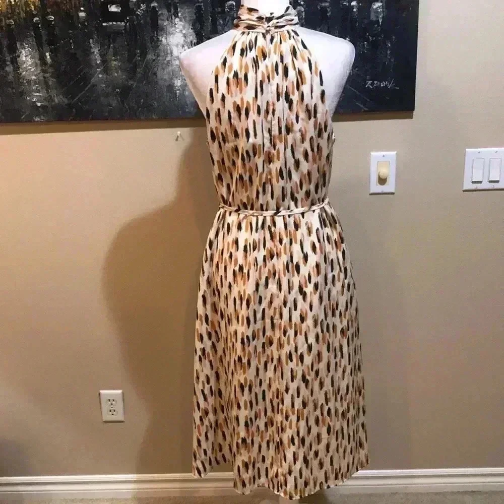 Banana Republic Twist Neck Halter Styling Midi Silk Look Fit and Flare Dress-MP
